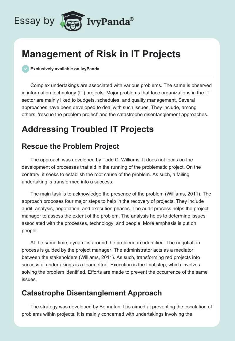 Management of Risk in IT Projects. Page 1