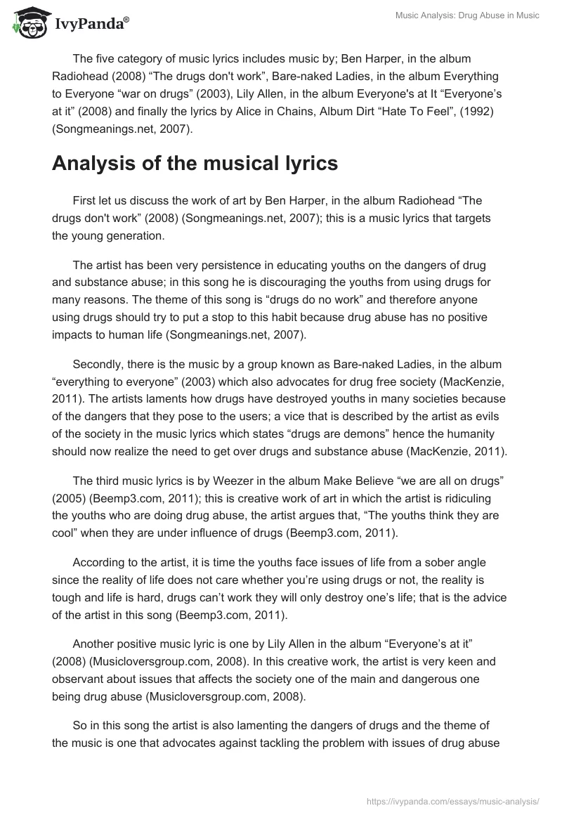 Music Analysis: Drug Abuse in Music. Page 2