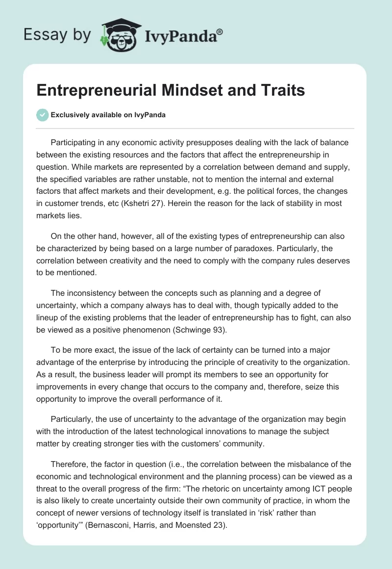 Entrepreneurial Mindset and Traits. Page 1