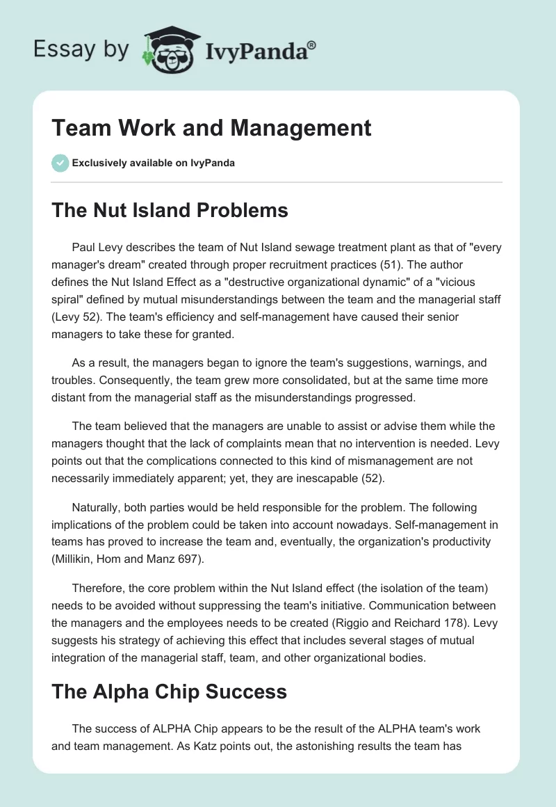 Team Work and Management. Page 1