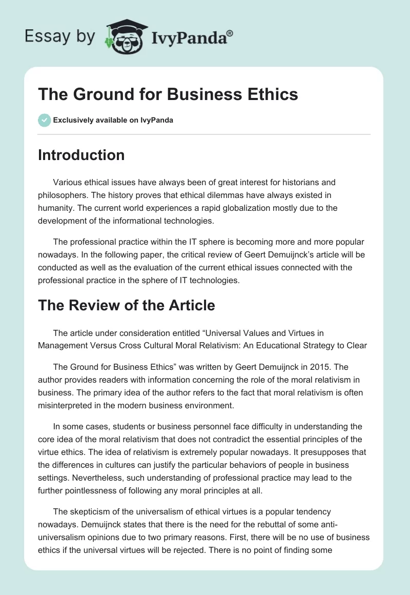 The Ground for Business Ethics. Page 1