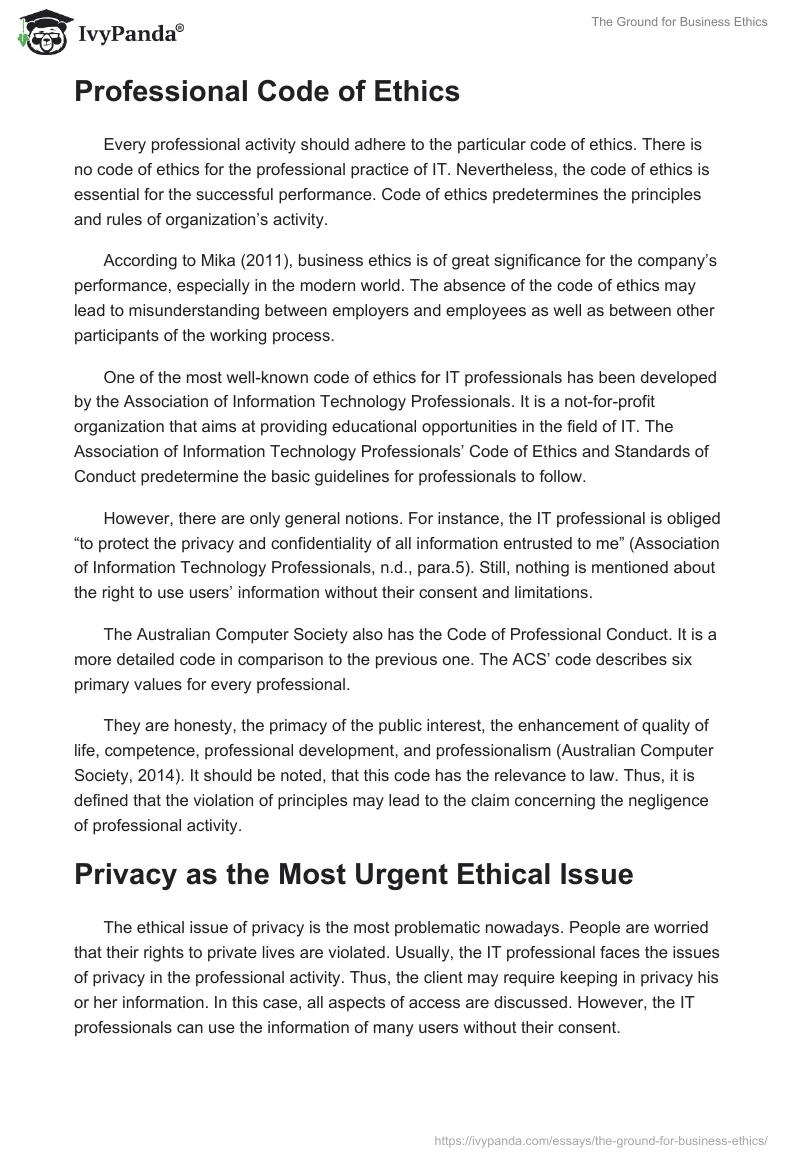 The Ground for Business Ethics. Page 5