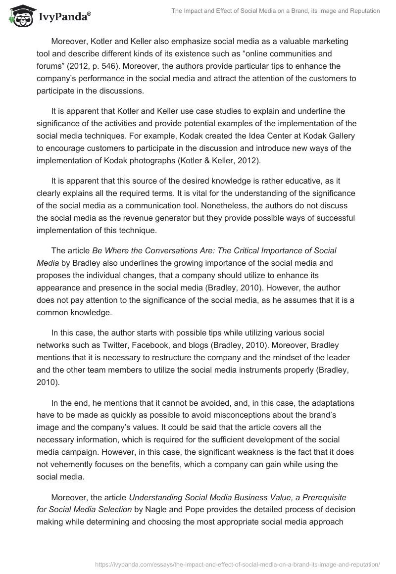 The Impact of Social Media on a Brand, Its Image, and Reputation. Page 4