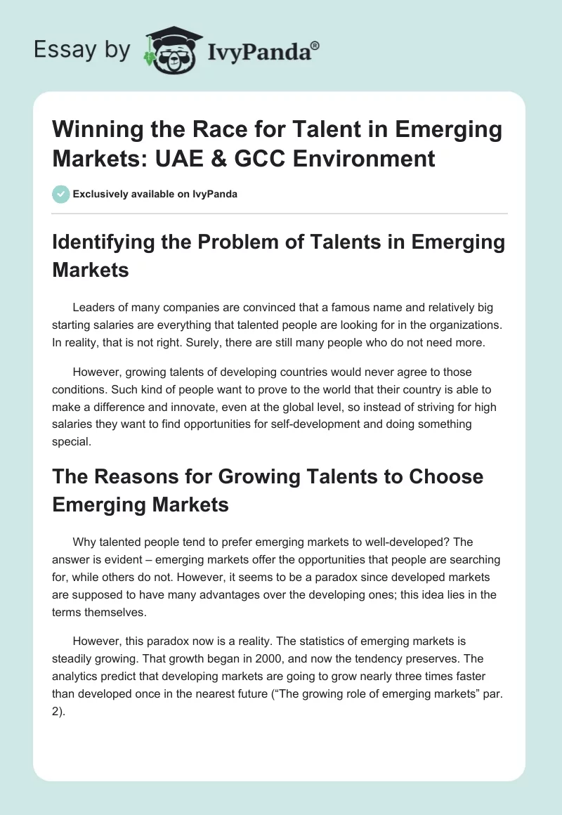 Winning the Race for Talent in Emerging Markets: UAE & GCC Environment. Page 1