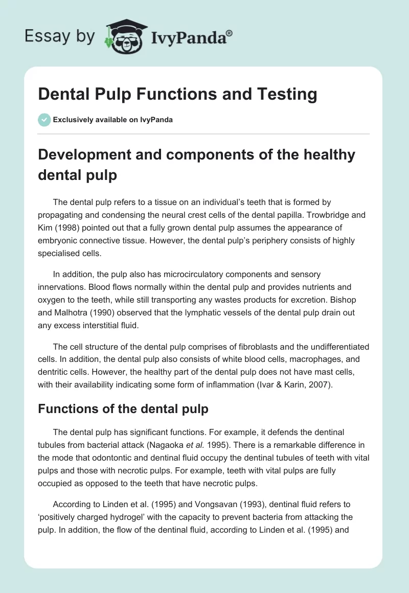 Dental Pulp Functions and Testing. Page 1