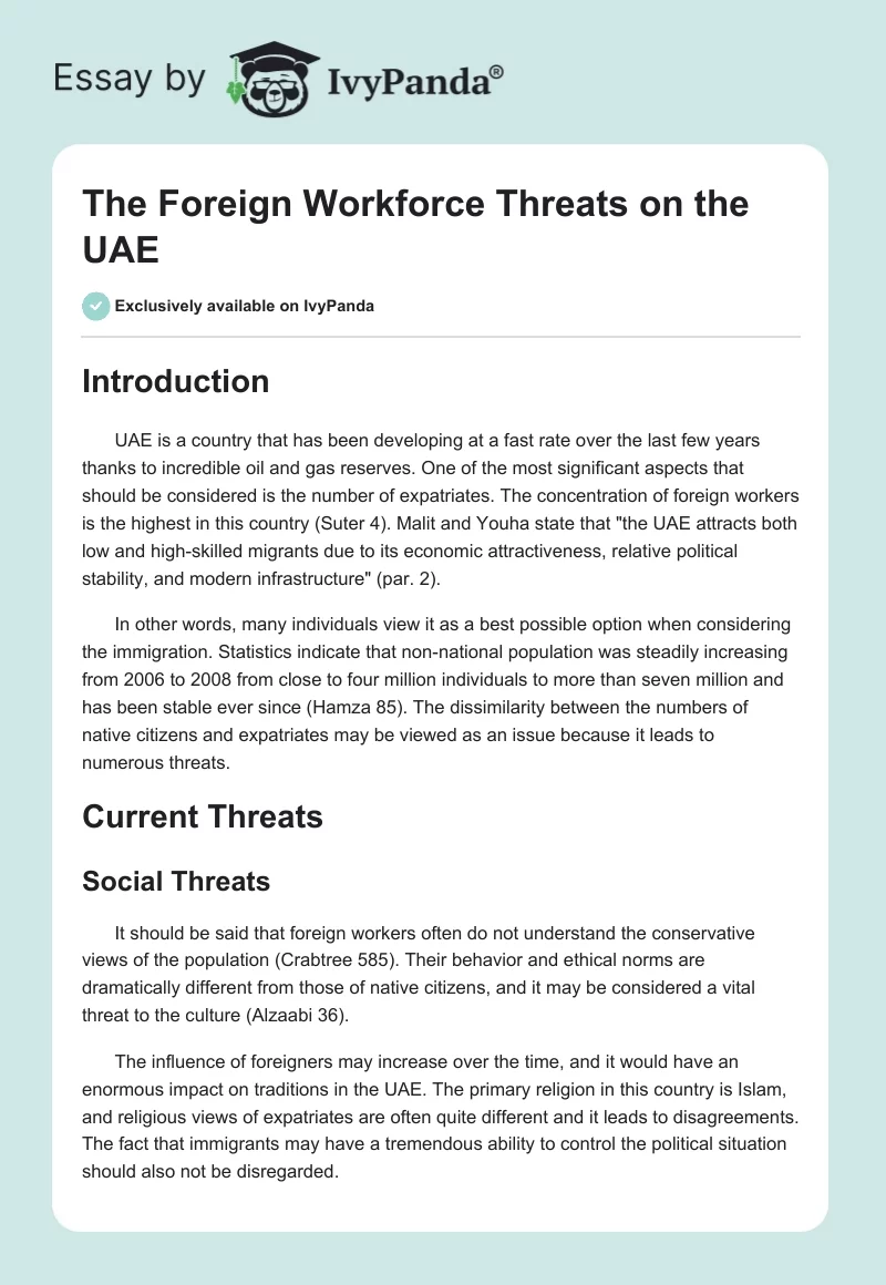 The Foreign Workforce Threats on the UAE. Page 1