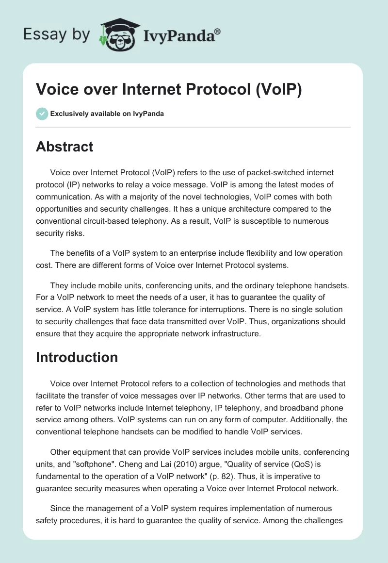 Voice Over Internet Protocol (VoIP). Page 1