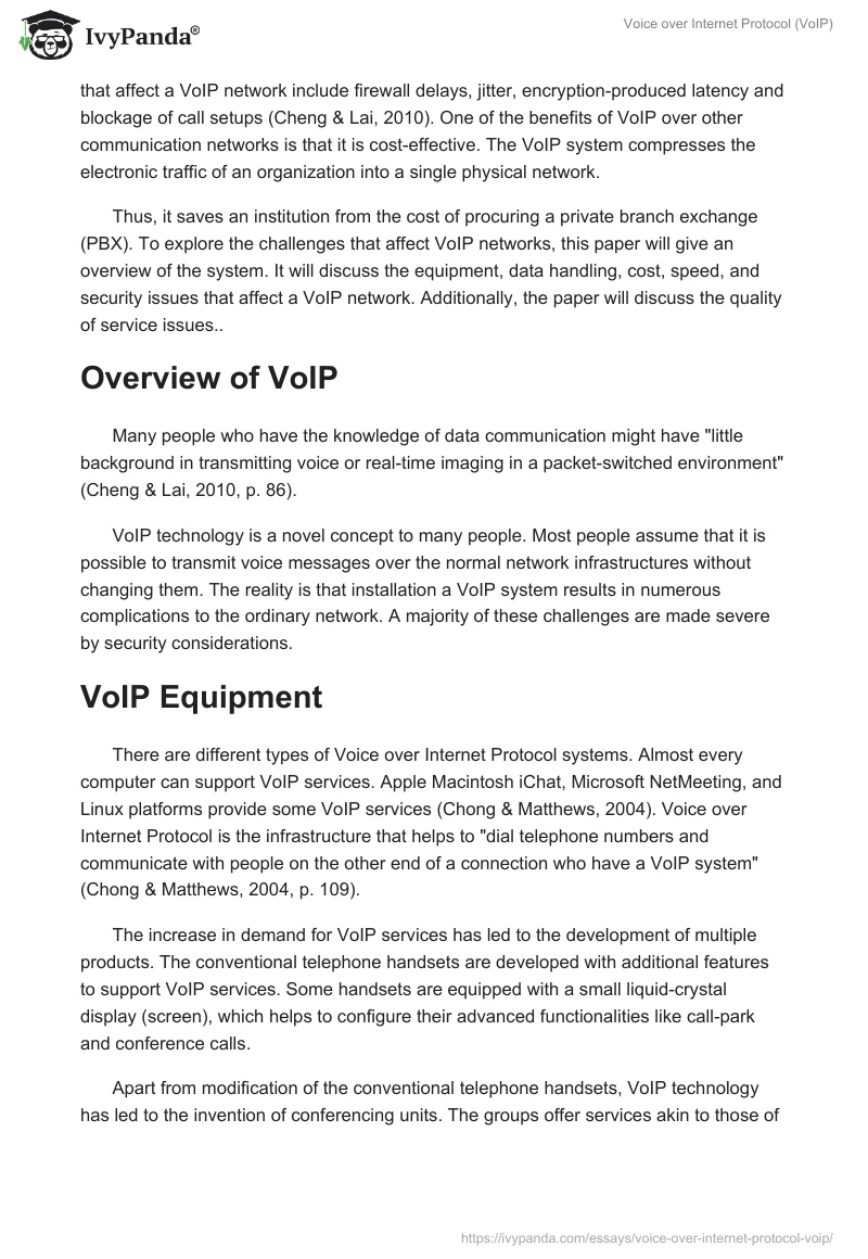 Voice Over Internet Protocol (VoIP). Page 2