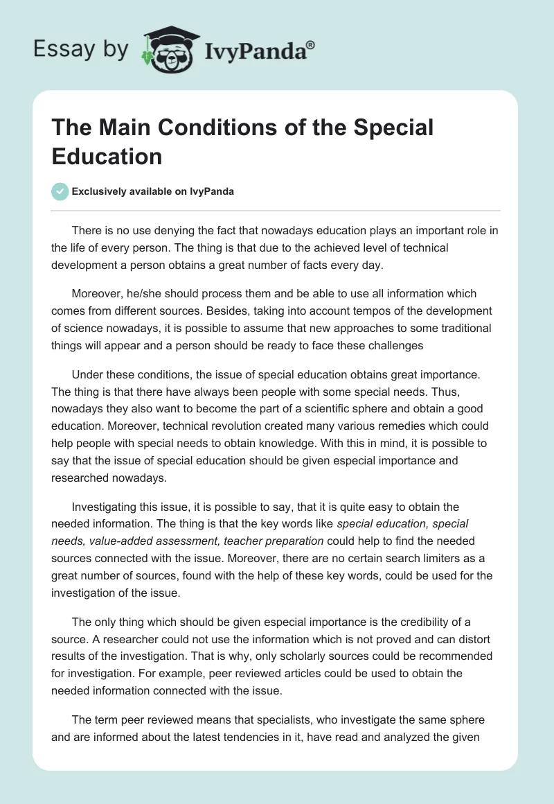The Main Conditions of the Special Education. Page 1