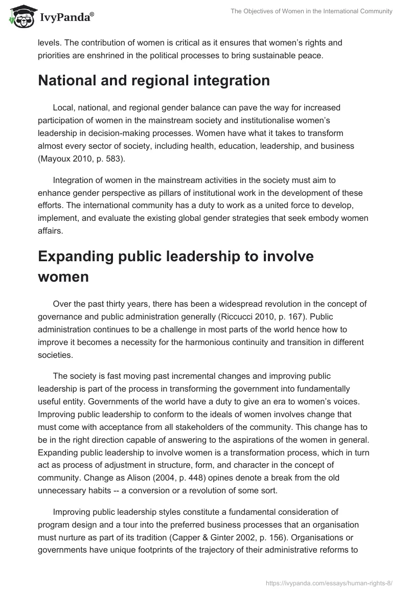 The Objectives of Women in the International Community. Page 2