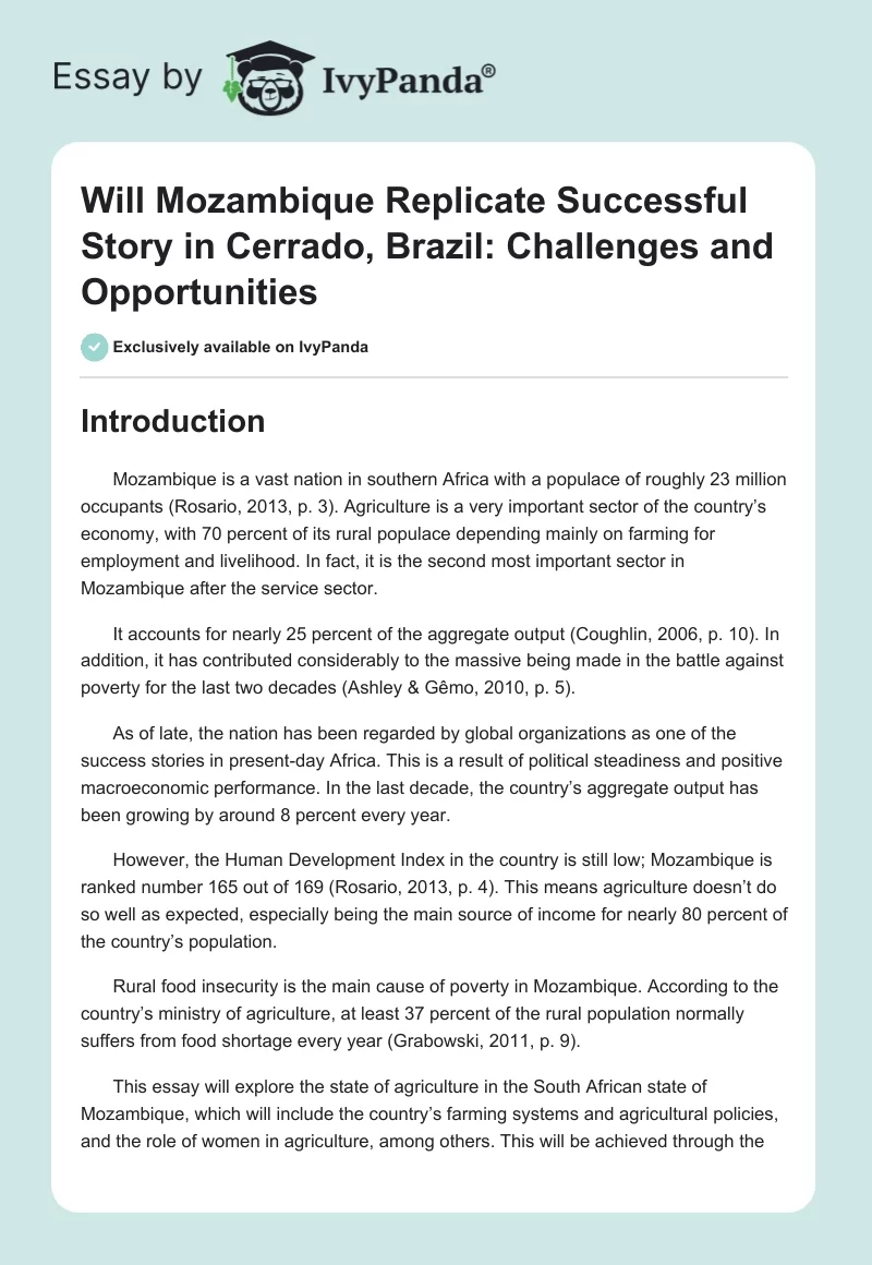 Will Mozambique Replicate Successful Story in Cerrado, Brazil: Challenges and Opportunities. Page 1