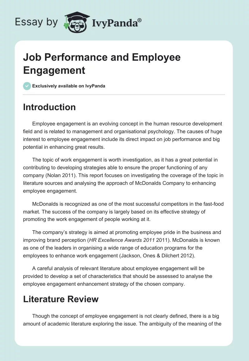 Job Performance and Employee Engagement. Page 1