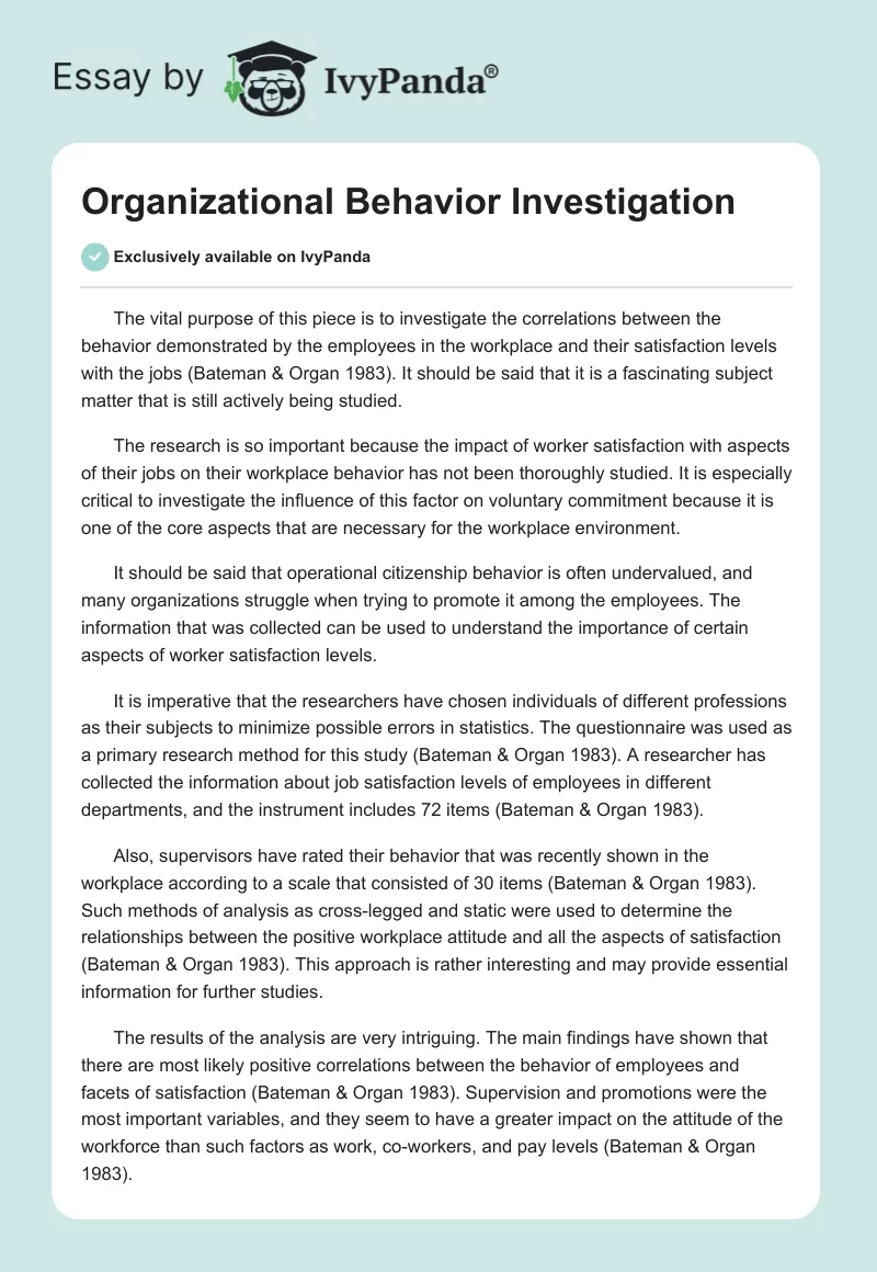 Organizational Behavior Investigation. Page 1