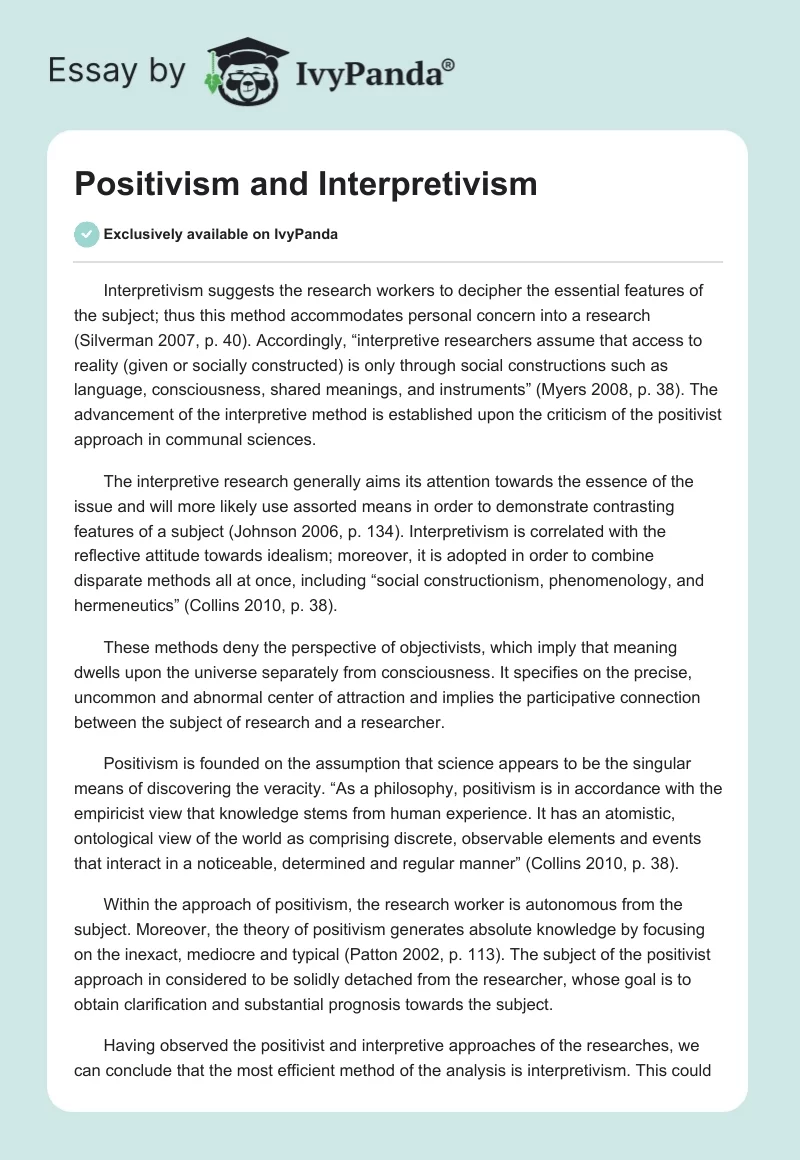 Positivism and Interpretivism. Page 1