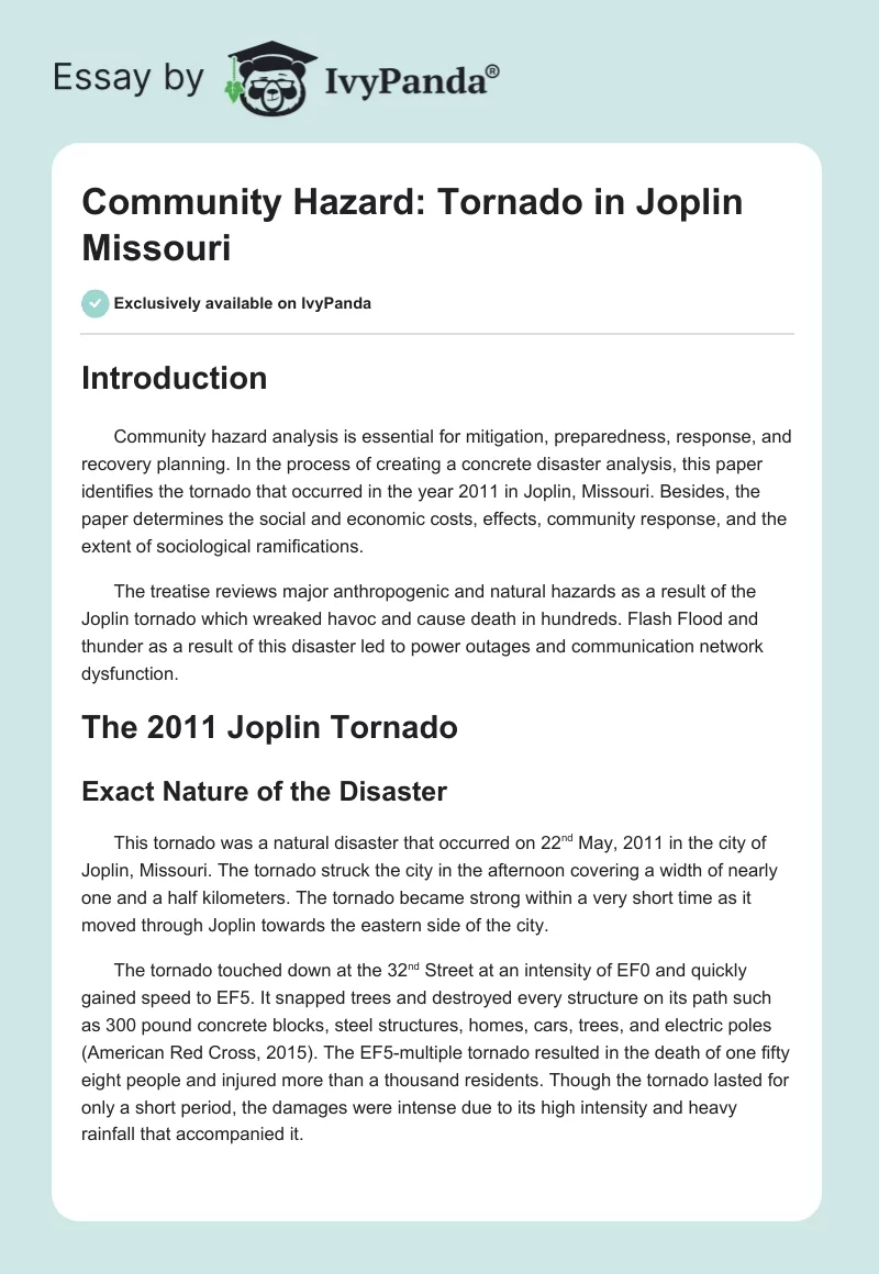 Community Hazard: Tornado in Joplin Missouri. Page 1