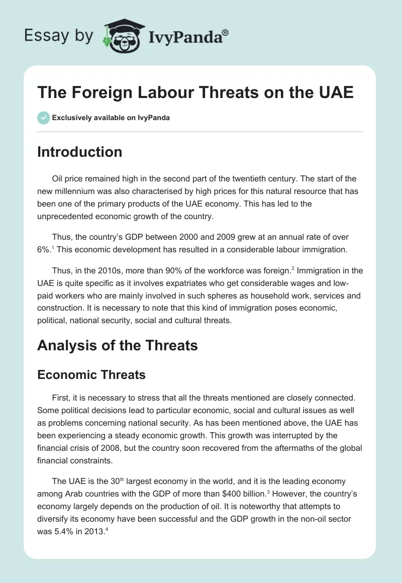 The Foreign Labour Threats on the UAE. Page 1