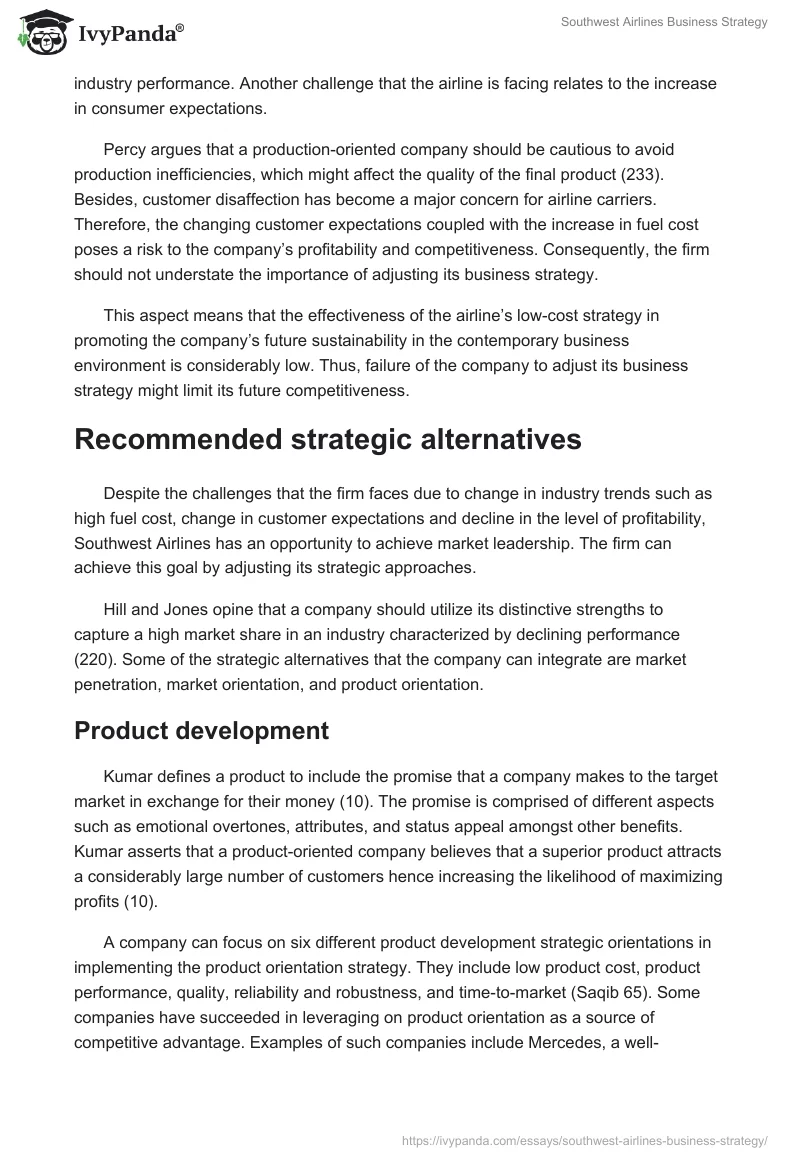 Southwest Airlines Business Strategy. Page 5