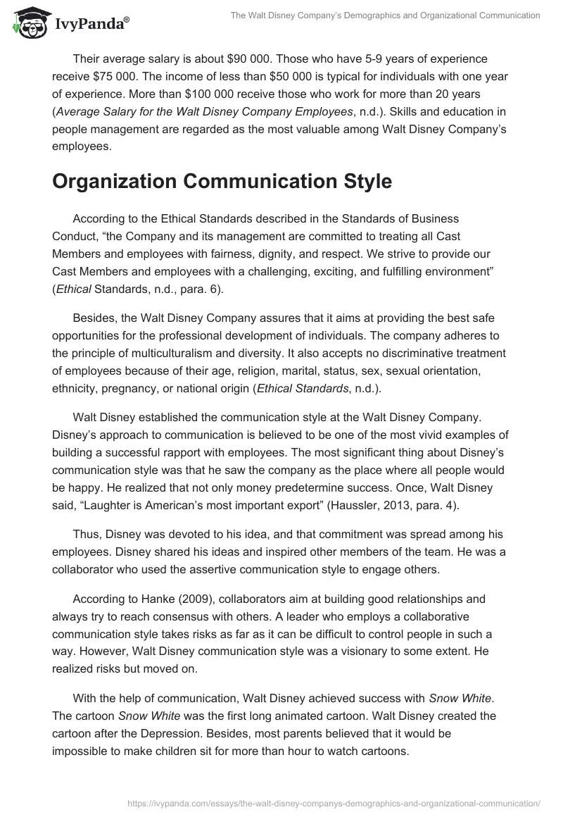The Walt Disney Company’s Demographics and Organizational Communication. Page 2