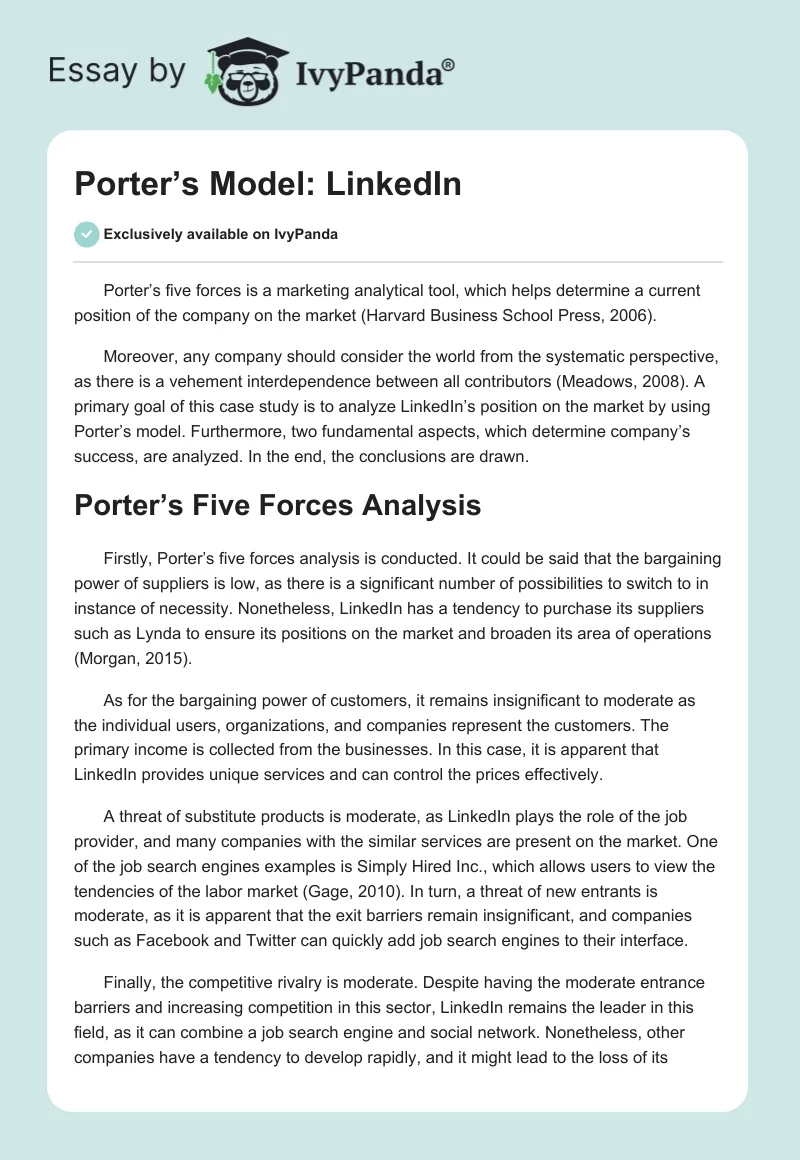 Porter’s Model: LinkedIn. Page 1