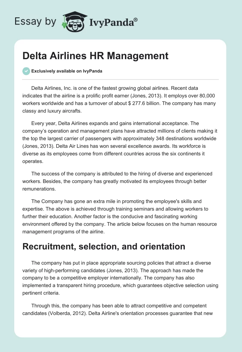 Delta Airlines HR Management. Page 1