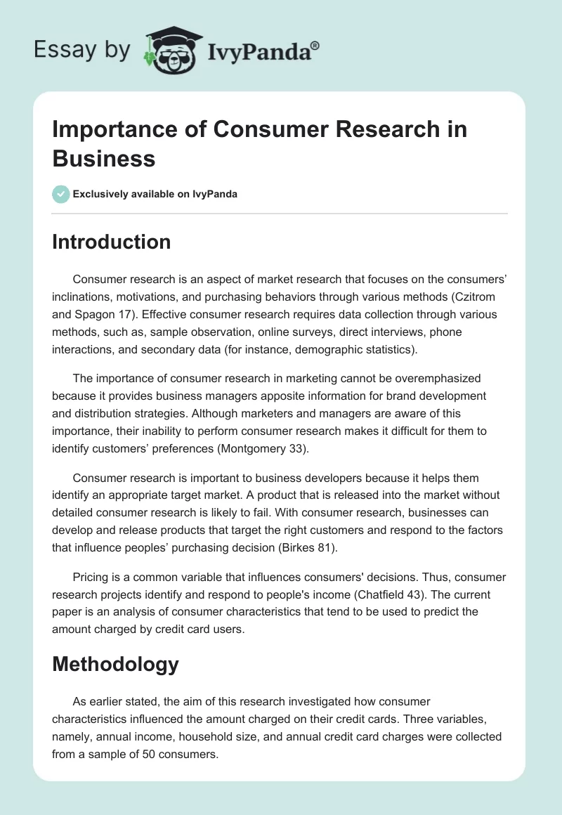 Importance of Consumer Research in Business. Page 1