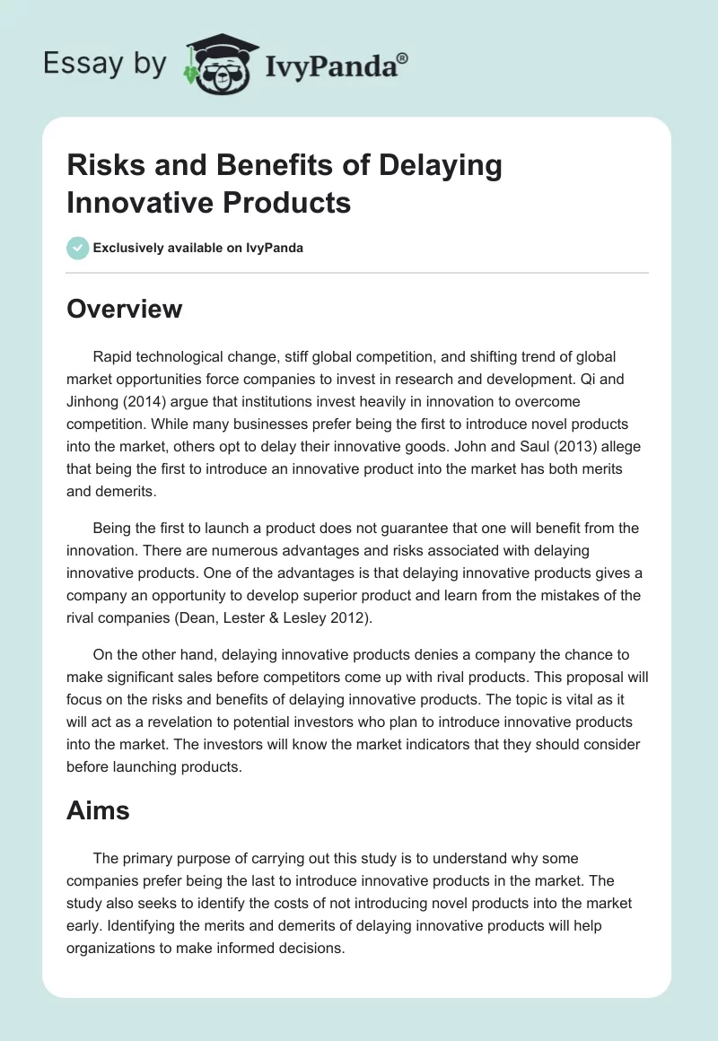 Risks and Benefits of Delaying Innovative Products. Page 1
