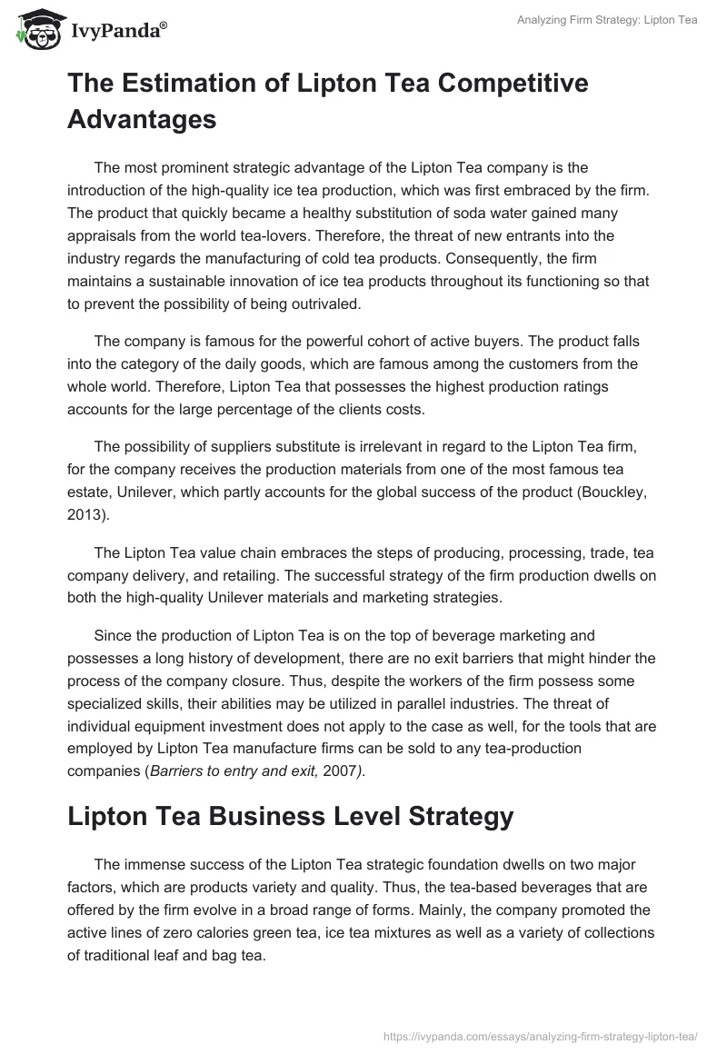 Analyzing Firm Strategy: Lipton Tea. Page 2