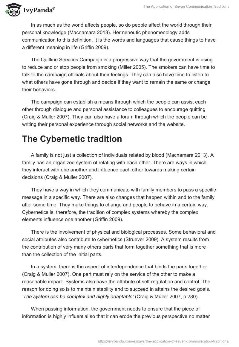 The Application of Seven Communication Traditions. Page 2