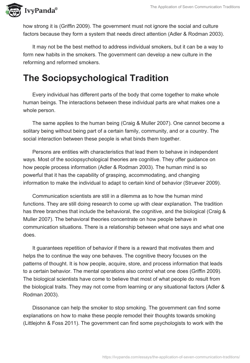 The Application of Seven Communication Traditions. Page 3