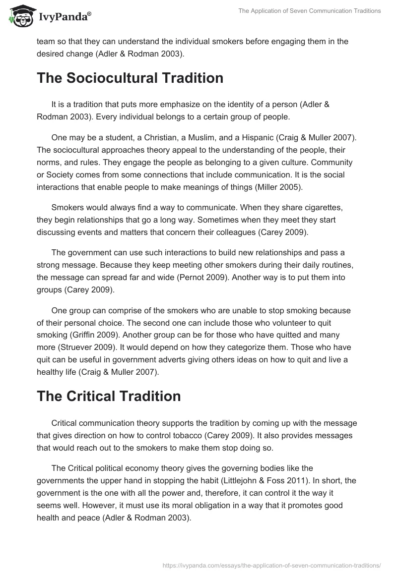 The Application of Seven Communication Traditions. Page 4