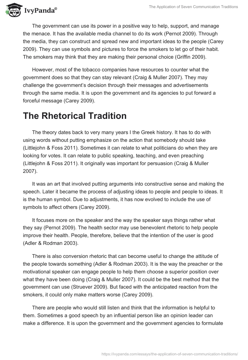 The Application of Seven Communication Traditions. Page 5