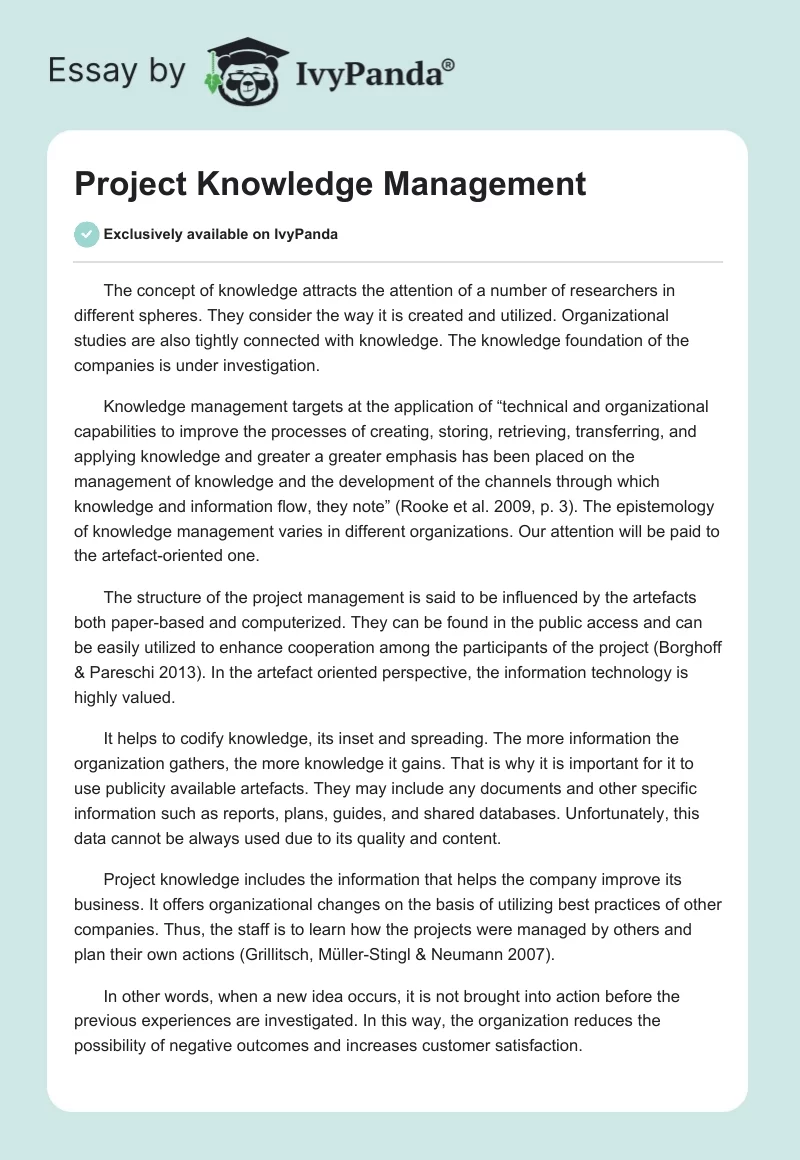 Project Knowledge Management. Page 1