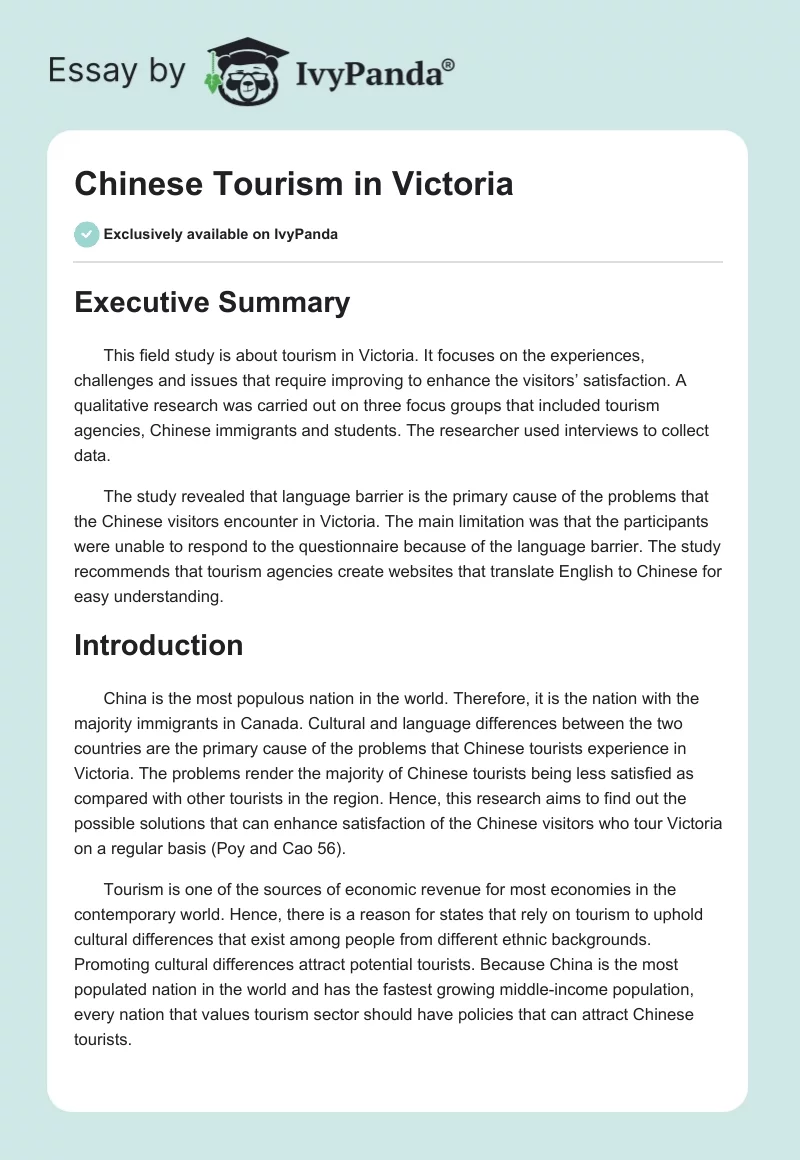 Chinese Tourism in Victoria. Page 1