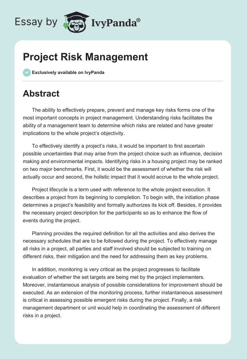 Project Risk Management. Page 1