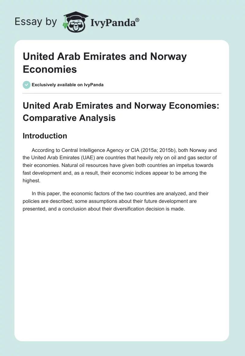 United Arab Emirates and Norway Economies. Page 1