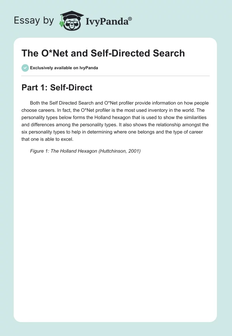 The O*Net and Self-Directed Search. Page 1