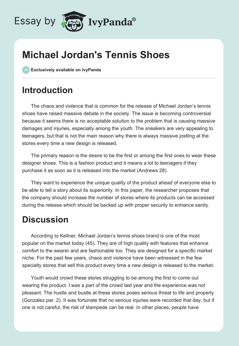Michael Jordan's Tennis Shoes. Page 1
