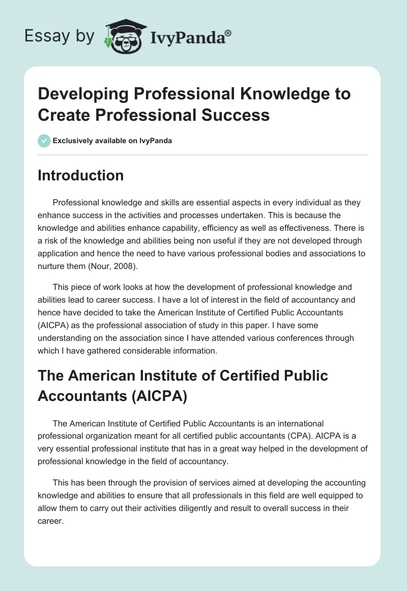 Developing Professional Knowledge to Create Professional Success. Page 1