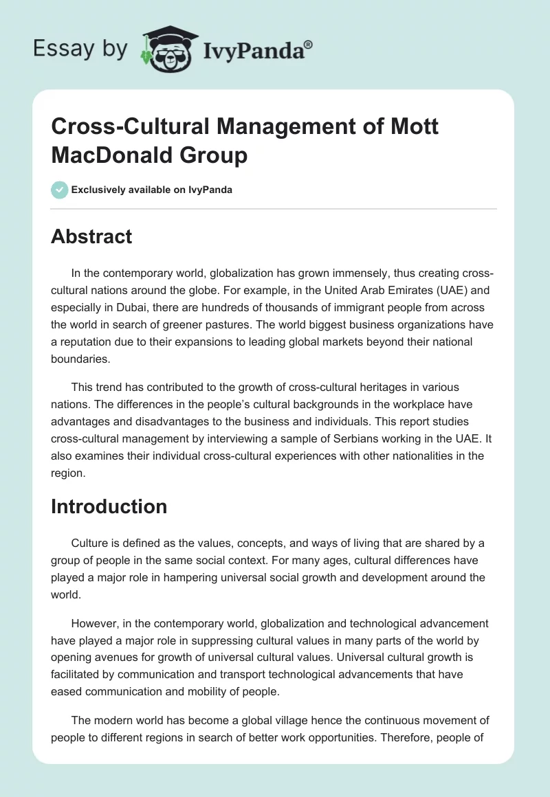 Cross-Cultural Management of Mott MacDonald Group. Page 1