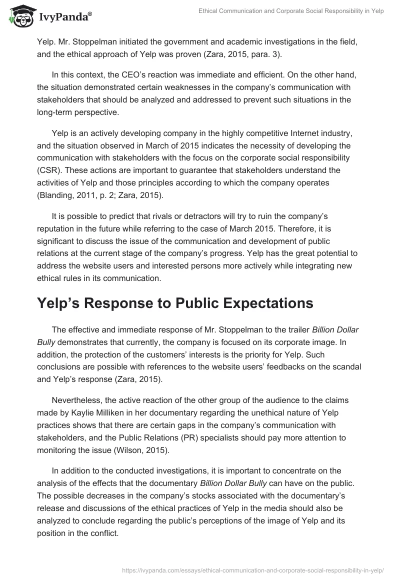 Ethical Communication and Corporate Social Responsibility in Yelp. Page 2