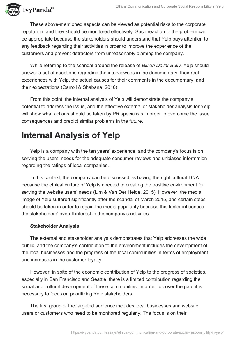 Ethical Communication and Corporate Social Responsibility in Yelp. Page 3