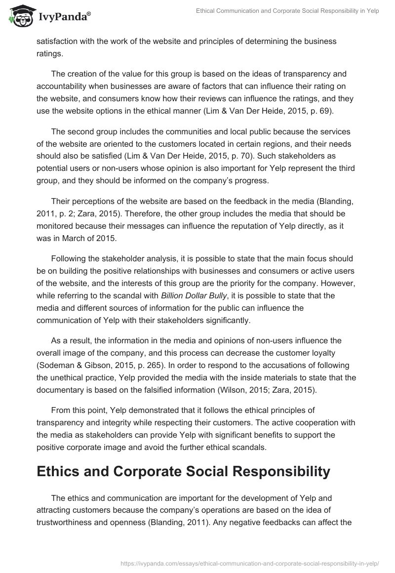 Ethical Communication and Corporate Social Responsibility in Yelp. Page 4