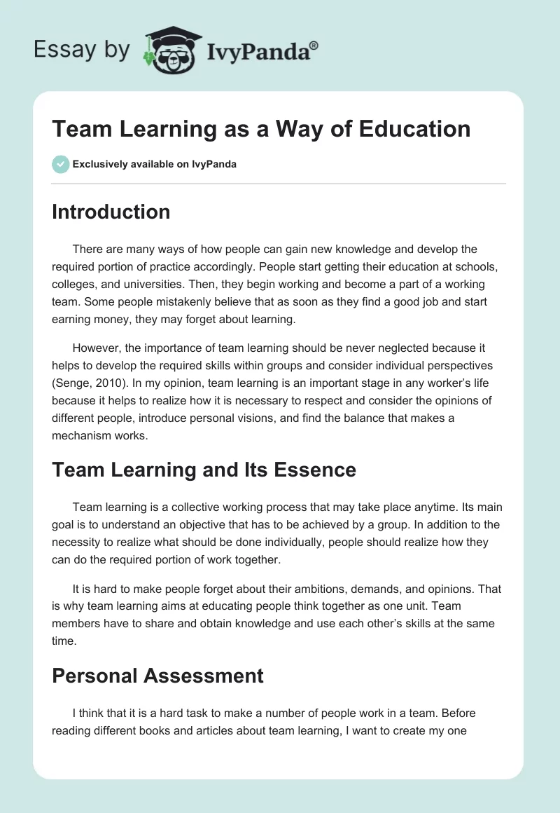 Team Learning as a Way of Education. Page 1