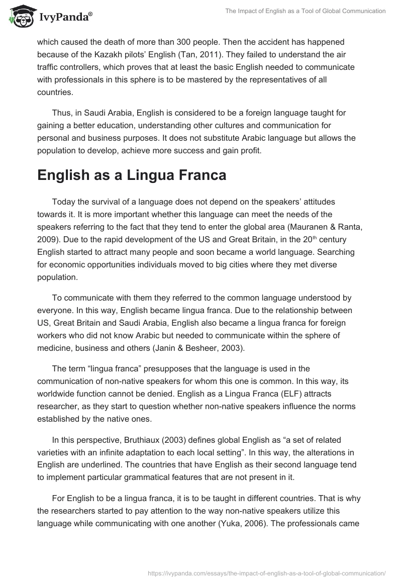 The Impact of English as a Tool of Global Communication. Page 3
