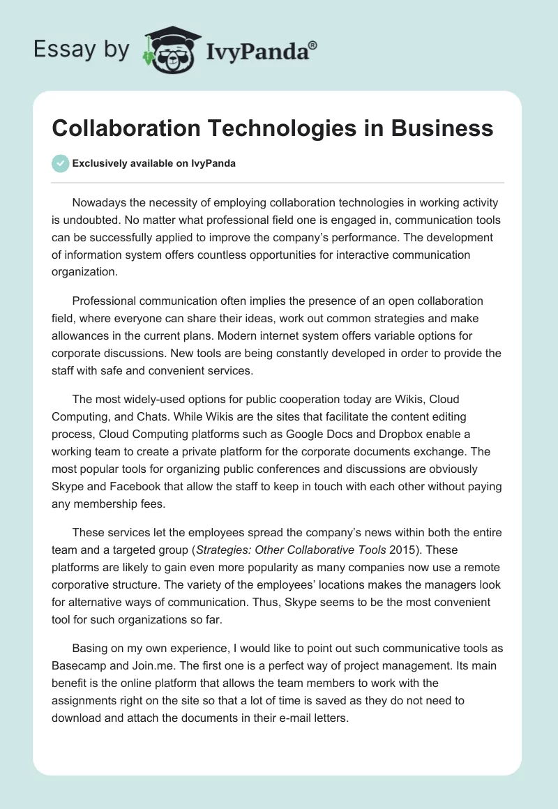 Collaboration Technologies in Business. Page 1