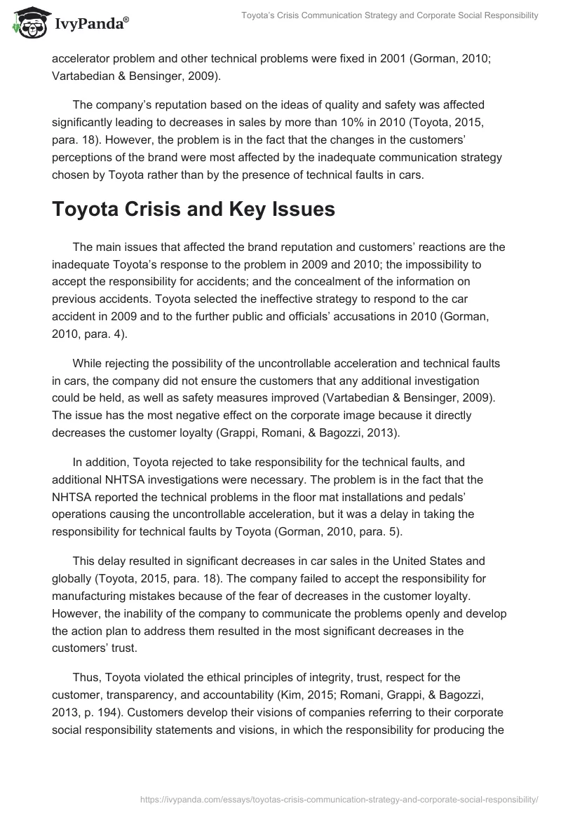 Toyota’s Crisis Communication Strategy and Corporate Social Responsibility. Page 2