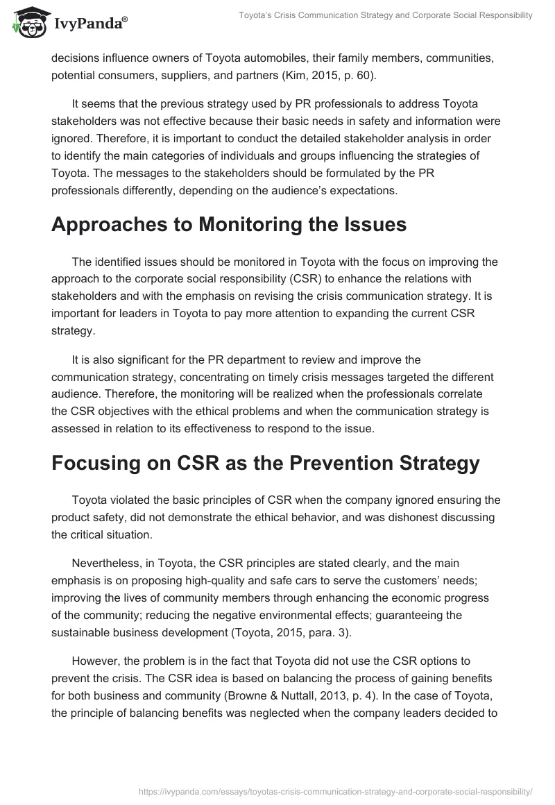 Toyota’s Crisis Communication Strategy and Corporate Social Responsibility. Page 4