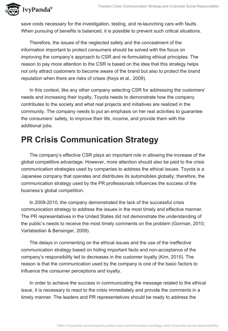 Toyota’s Crisis Communication Strategy and Corporate Social Responsibility. Page 5