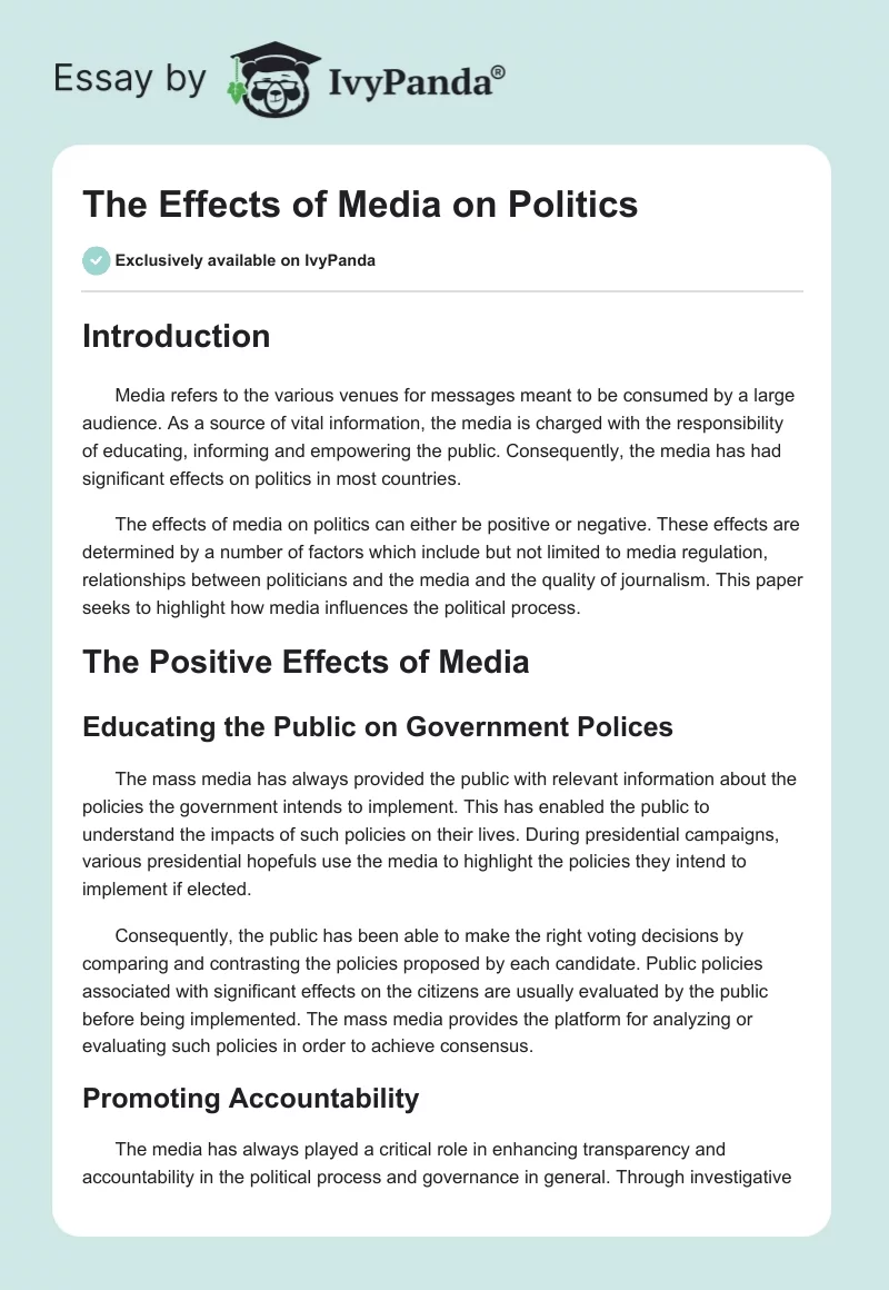The Effects of Media on Politics. Page 1