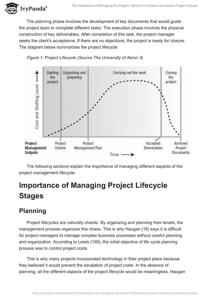 The Importance of Managing the Project Lifecycle to Achieve Successful Project Outputs. Page 2